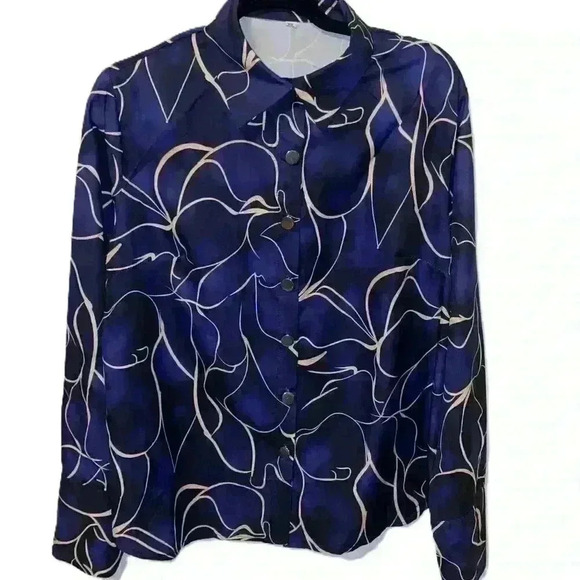 Long Sleeve Button-Down Blouse | Geometric Print | Deep Purple Size XXL/14 - Picture 7 of 7